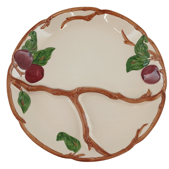 Franciscan Apple Divided Grill Dinner Plate ~ 11" Hand-Painted Ceramic Dish USA - Picture 1 of 15